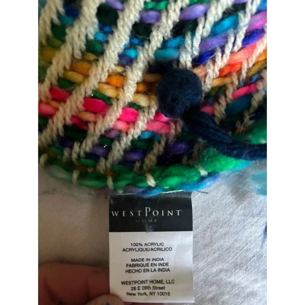 Colorful woven throw blanket with tassels/fringe